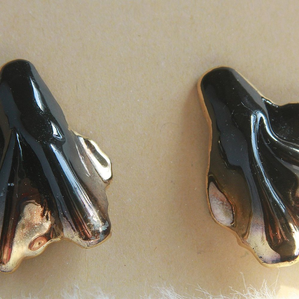 Black and Gold Draped Ceramic Earrings